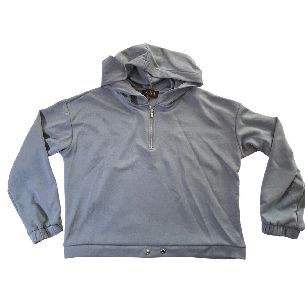 Super soft‎ Truth Republic Pullover Hoodie 1/4 Zip Drawstring Hem Blue Gray M/M